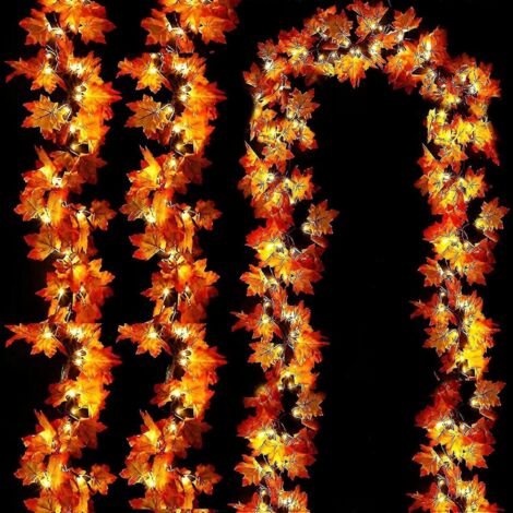 Guirlande lumineuse d'automne de 9 m (30 pi) avec 60 feuilles LED réalistes (brevetées), fonctionne sur piles, idéale pour l'automne, Thanksgiving et Halloween. Style 1. (1/5)