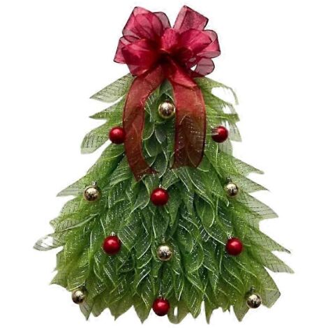 Couronne de Noël artisanale pour porte d'entrée, avec décorations de suspension et nœud papillon rouge clair (1/5)