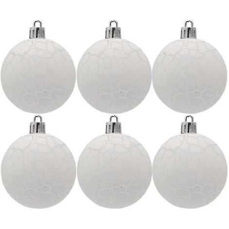Lot de 6 boules de Noël de 6 cm, texture craquelée, faciles à suspendre, couleurs vives et festives, blanches. (1/5)