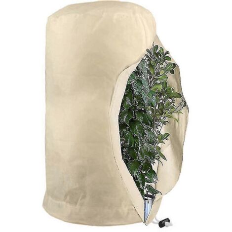 Sacs de protection contre le gel pour plantes, housses de protection réutilisables avec cordon de serrage, sacs polaires d'hiver pour jardin - L - 120 x 180 cm - Beige (1/5)
