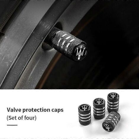 Lot de 4 bouchons de valve de pneu en aluminium anti-poussière pour Maserati Ghibli Granturismo Quattroporte Levante - Style B Noir (1/5)