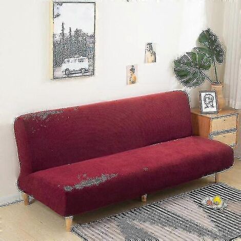 Housse de canapé-lit sans accoudoirs, extensible et pliable, en jacquard, taille S (longueur 120-150 cm), couleur bordeaux. (1/5)