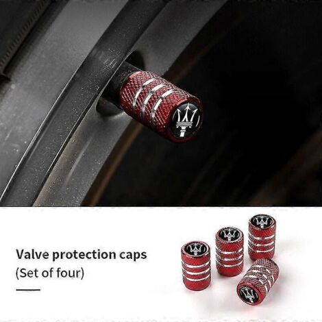 Lot de 4 bouchons de valve de pneu en aluminium anti-poussière pour Maserati Ghibli Granturismo Quattroporte Levante - Style B Rouge (1/5)