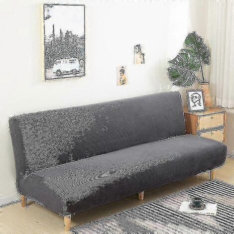 Housse de canapé-lit sans accoudoirs, extensible et pliable, en jacquard, taille S (longueur 120-150 cm), gris foncé. (1/5)