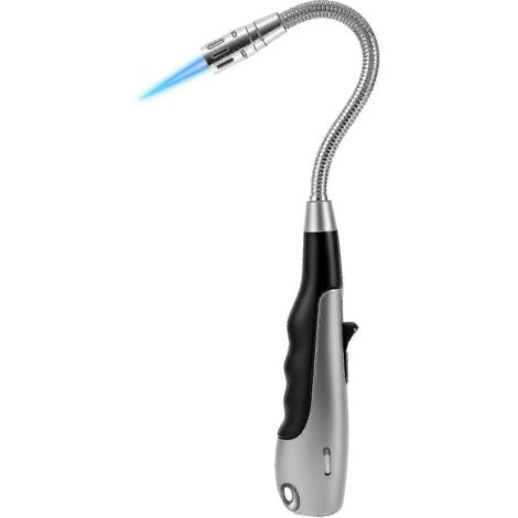 Briquet torche à butane, flamme jet longue, coupe-vent, avec indicateur de niveau de gaz, pour cheminée, cuisine, barbecue, camping, noir (butane non inclus). (1/5)