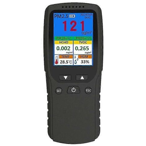 Moniteur de qualité de l'air 9 en 1 pour intérieur et extérieur : PM2.5, PM1.0, PM10, HCHO, détecteur, testeur de température et noir (1/5)
