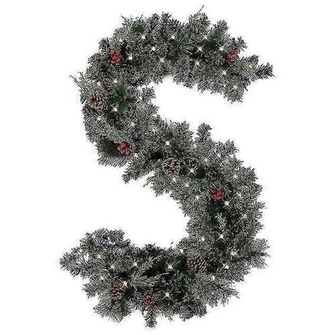 Couronne de Noël artificielle avec pommes de pin et baies rouges, guirlande idéale pour cheminées, escaliers et portes d'entrée. Décoration de Noël pour le Nouvel An. 1,8 m, 30 LED. (1/5)