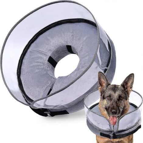 Cône gonflable pour chien après une intervention chirurgicale, pour chiens de petite, moyenne et grande taille, cône souple avec système anti-léchage renforcé - XL - Gris (1/5)