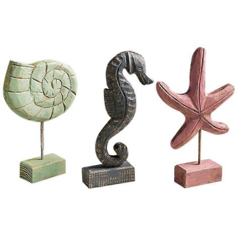 Figurines miniatures en bois sculpté représentant des étoiles de mer et des conques, de style méditerranéen, pour la décoration intérieure du salon (voir photo). (1/5)