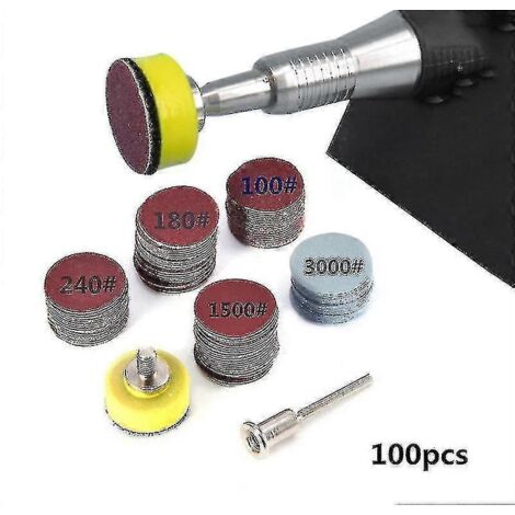 Kit de 100 disques de ponçage de 25 mm (1 pouce) de diamètre, grain 100 à 3000, pour outil rotatif Dremel. (1/4)