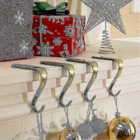 Supports de chaussettes de Noël en métal avec crochet pour cheminée (2 pièces) dorés (1/4)