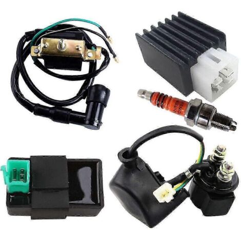 Boîtier CDI, bobine d'allumage, régulateur-redresseur 5 broches, relais, bougie d'allumage compatible avec Kazuma Meerkat 50cc, Falcon 70cc, 90cc et 110cc, Taotao Roketa et Coolster 110cc A (1/5)