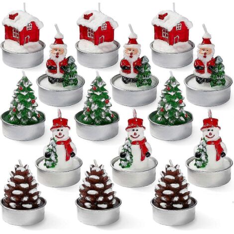 Lot de 15 mini bougies chauffe-plat de Noël non parfumées, comprenant des bougies en forme de sapin de Noël et de Père Noël (1/5)