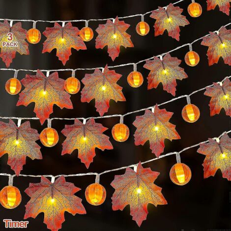 Guirlande lumineuse d'automne de 9 m (30 pi) avec 60 feuilles LED réalistes (brevetées), fonctionne sur piles, idéale pour l'automne, Thanksgiving et Halloween (Style 2). (1/5)
