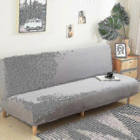 Housse de canapé-lit sans accoudoirs, extensible et pliable, en jacquard, taille S (longueur 120-150 cm), gris clair. (1/5)