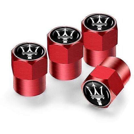 Lot de 4 bouchons de valve de pneu en aluminium anti-poussière pour Maserati Ghibli Granturismo Quattroporte Levante - Style A Rouge (1/5)