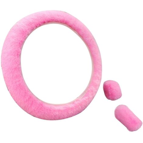 Ensemble de 3 housses de volant respirantes, confortables et faciles à installer, en peluche douce, avec couvre-levier de frein à main et de vitesse pour femmes (rose). (1/5)