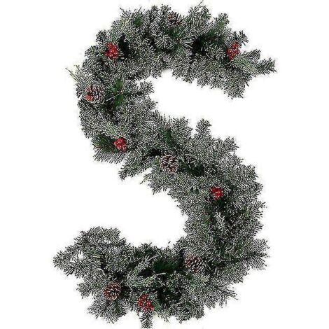 Couronne de Noël artificielle avec pommes de pin et baies rouges, guirlande idéale pour cheminées, escaliers, porte d'entrée et décoration du Nouvel An. 1,8 m (sans lumière). (1/5)