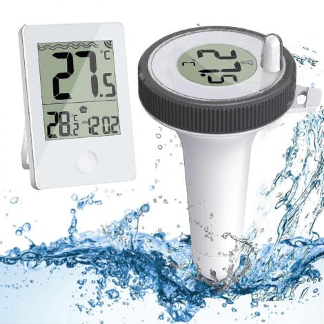 Thermomètre de piscine sans fil flottant, lecture facile, étanche IPX7, affichage de la température intérieure/extérieure. (1/5)