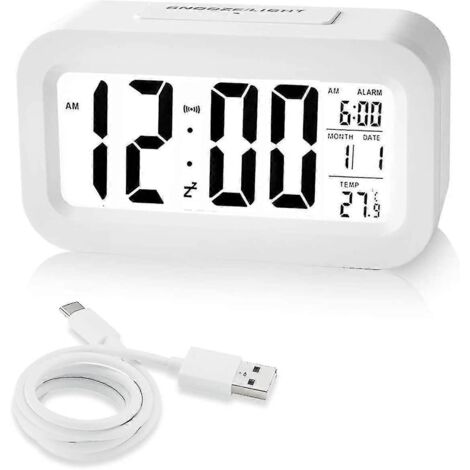 Réveil rechargeable 2024, réveil numérique de chevet alimenté par secteur avec luminosité réglable, affichage 12/24 heures de la date et de la température, fonction snooze. (1/5)