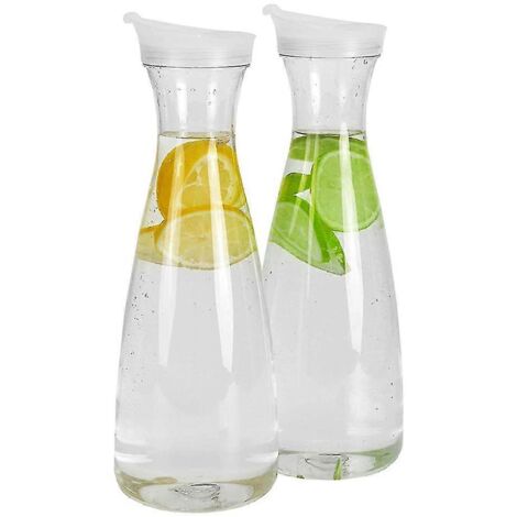 2024 2 carafes à eau en plastique de 1 l avec languette blanche - Pichets incassables, recyclables et adaptés au contact alimentaire - (1/5)
