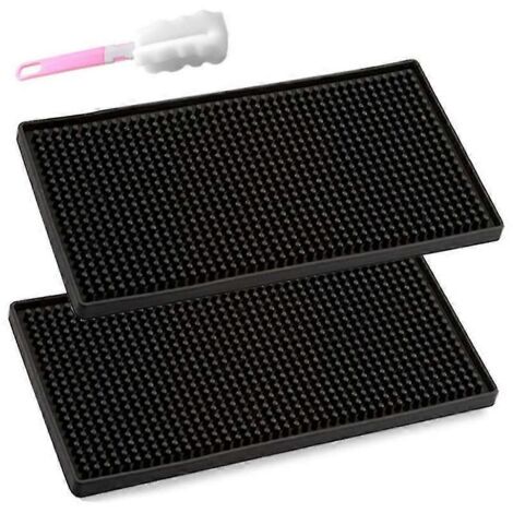 Lot de 2 tapis de bar antidérapants en caoutchouc, tapis de service anti-déversement pour cafés, bars, cuisines et restaurants, noir. (1/5)