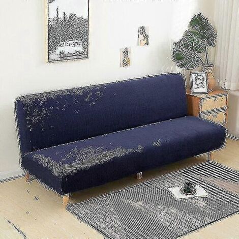 Housse de canapé-lit sans accoudoirs, extensible et pliable, en jacquard, amovible et anti-poussière - Taille S (longueur 120-150 cm) - Bleu azur (1/5)