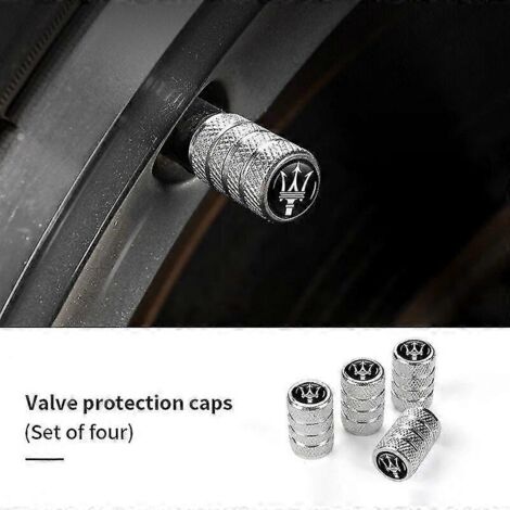 Lot de 4 bouchons de valve de pneu en aluminium anti-poussière pour Maserati Ghibli Granturismo Quattroporte Levante - Style B Argent (1/5)