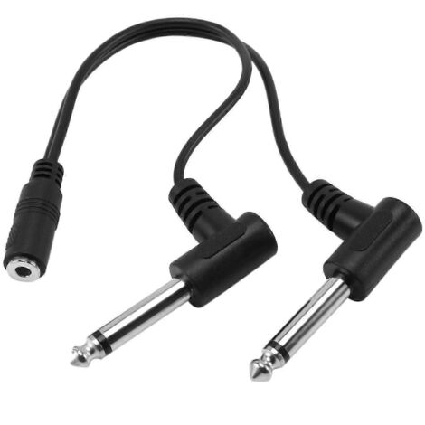 Adaptateur audio mono coudé en Y : mini-jack stéréo femelle 3,5 mm (1/8 pouce) vers fiche mâle 6,35 mm (1/4 pouce), noir. (1/5)