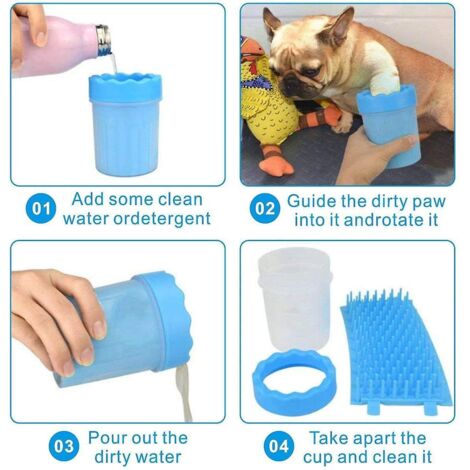 Nettoyeur de pattes pour chiens et chats, en silicone, idéal pour le toilettage des pattes boueuses (L, bleu) (1/4)