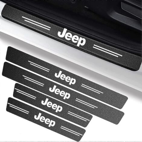 films protecteurs de seuil de porte de voiture, protection de seuil de porte en carbone, autocollant de marchepied compatible avec Jeep Grand Cherokee, Commander, Wrangler, Compass et Renegad (1/4)