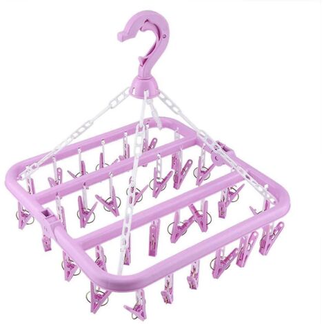 Séchoir à chaussettes pliable intérieur à 32 pinces coupe-vent pour sous-vêtements, serviettes et vêtements de bébé (01) (1/5)