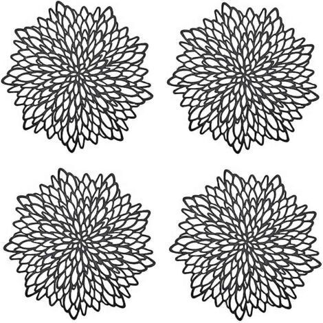 Lot de 4 sets de table noirs, sets de table ronds ajourés, sets de table ronds en plastique, utilisés pour la chaleur (1/5)