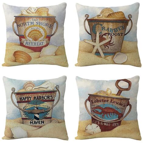 Taie d'oreiller carrée standard 45 x 45 cm (18 x 18 pouces) - 4 pièces, motif seau en fer couleur huile de plage (1/4)