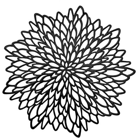 Ensemble de 6 sets de table noirs en vinyle pressé ajouré, ronds, à motifs floraux, pour centre de table. (1/5)