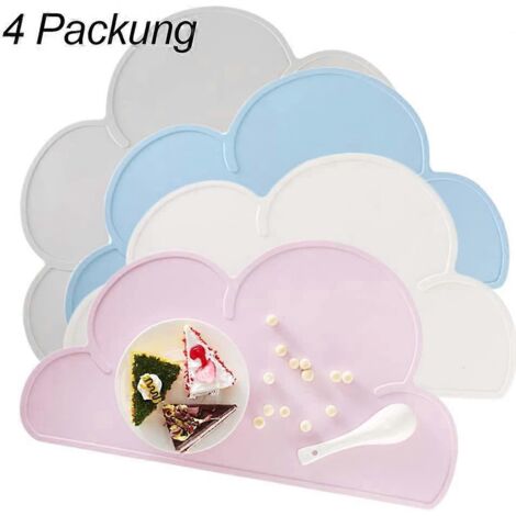 Lot de 4 sets de table imperméables en silicone pour enfants, antidérapants et portables, en forme de nuage, pour bébés et tout-petits, 47,5 x 27 x 0,3 cm (1/4)
