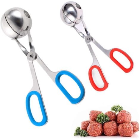 Ensemble de 2 pinces à boulettes de viande en acier inoxydable avec poignées amovibles en caoutchouc, utilisables pour la préparation de cake pops, de biscuits et de glaçons. (1/3)