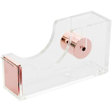 Distributeur de ruban adhésif transparent de bureau, coupe-ruban adhésif antidérapant en acrylique, robuste [Design élégant et moderne], papeterie de bureau (Or rose) (1/5)