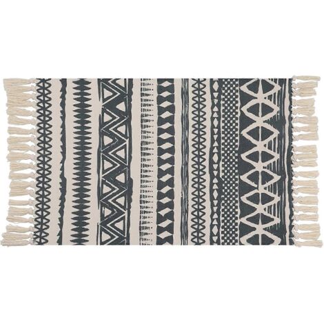 Tapis bohème en coton à franges, tapis tissé à la main, lavable en machine, style marocain, idéal pour la cuisine et la décoration. (1/5)