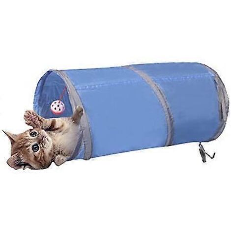 Labyrinthe interactif pliable et léger à 5 tunnels en tissu froissé avec pompon et clochettes pour chat, petit (1/5)