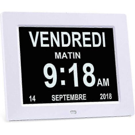 Horloge calendrier numérique LCD 8 pouces avec date, jour et heure Horloge pour personnes atteintes d'Alzheimer (1/5)
