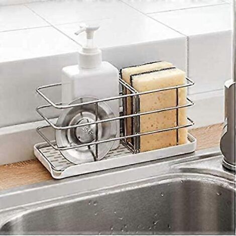 Porte-éponge multifonctionnel en acier inoxydable 304 pour évier de cuisine, organisateur d'évier, égouttoir à vaisselle, plateau à savon (1/5)