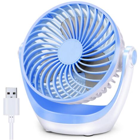 Ventilateur de bureau 2024, petit ventilateur de table avec flux d'air puissant, fonctionnement silencieux, portable, vitesse réglable, tête bleue (1/5)