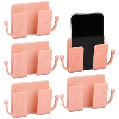 Lot de 5 supports muraux pour téléphone, fixations adhésives avec crochets, organisateur mural en plastique (1/5)