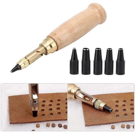 Outil de tamponnage pour cuir avec 6 embouts de 1,5 mm à 4 mm, kit de tamponnage manuel pour la couture du cuir et le scrapbooking. (1/5)