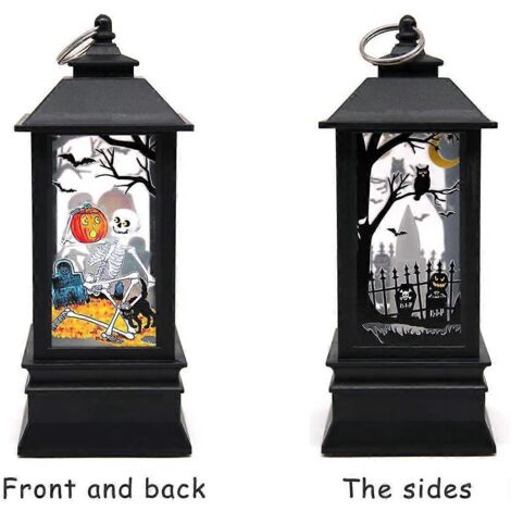 Lanterne Halloween portable avec bougie LED orange motif squelette ...