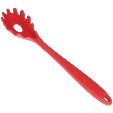 Fourchette à pâtes en silicone (28,4 cm), résistante à la chaleur jusqu'à 250 °C, cuillère à pâtes de qualité alimentaire, sans BPA, passoire à spaghetti et cuillère de service (rouge cerise) (1/5)