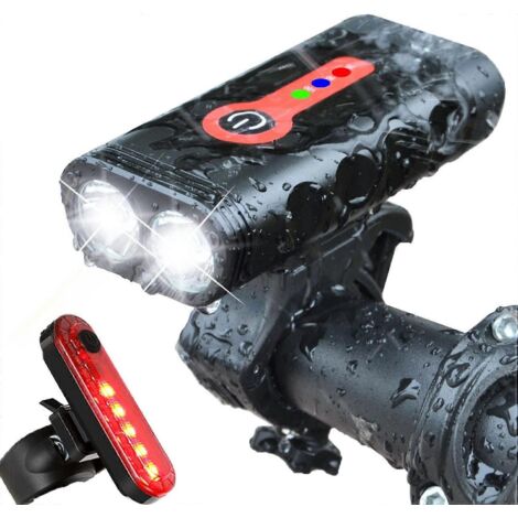 Ensemble d'éclairage vélo 5 modes 1000 lumens ultra lumineux, rotatif à 360°, étanche IP65, rechargeable par USB, phare avant et arrière. (1/5)