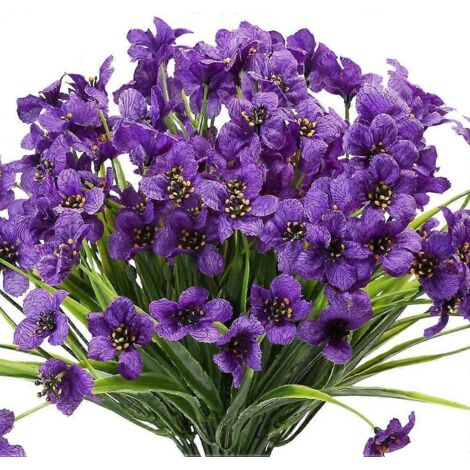 Fleurs violettes artificielles d'extérieur résistantes aux UV, 12 pièces, couleurs inaltérables, arbustes en plastique artificiel (1/5)