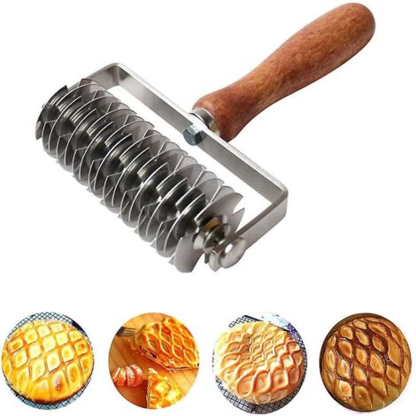 Rouleau à pâtisserie en acier inoxydable avec manche en bois, idéal pour réaliser des croûtes à biscuits, tartes, pizzas et pains. (1/4)